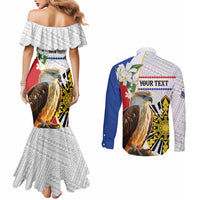 Personalised Philippines Eagle Couples Matching Mermaid Dress and Long Sleeve Button Shirt Filipino Sun Mix Sampaguita Flower