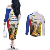 Personalised Philippines Eagle Couples Matching Off The Shoulder Long Sleeve Dress and Long Sleeve Button Shirt Filipino Sun Mix Sampaguita Flower