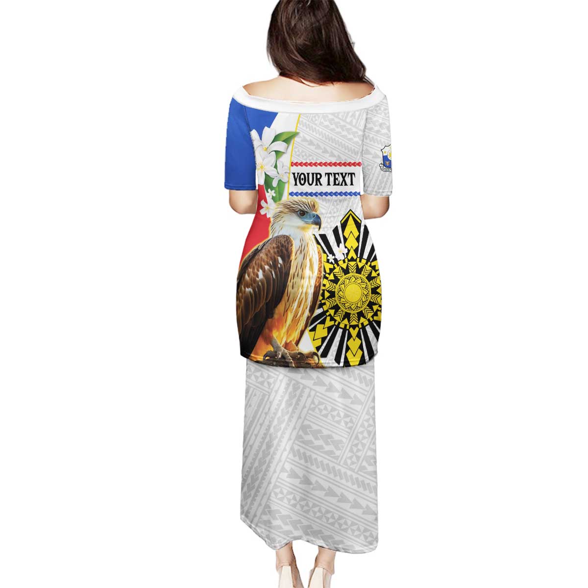 Personalised Philippines Eagle Family Matching Puletasi and Hawaiian Shirt Filipino Sun Mix Sampaguita Flower