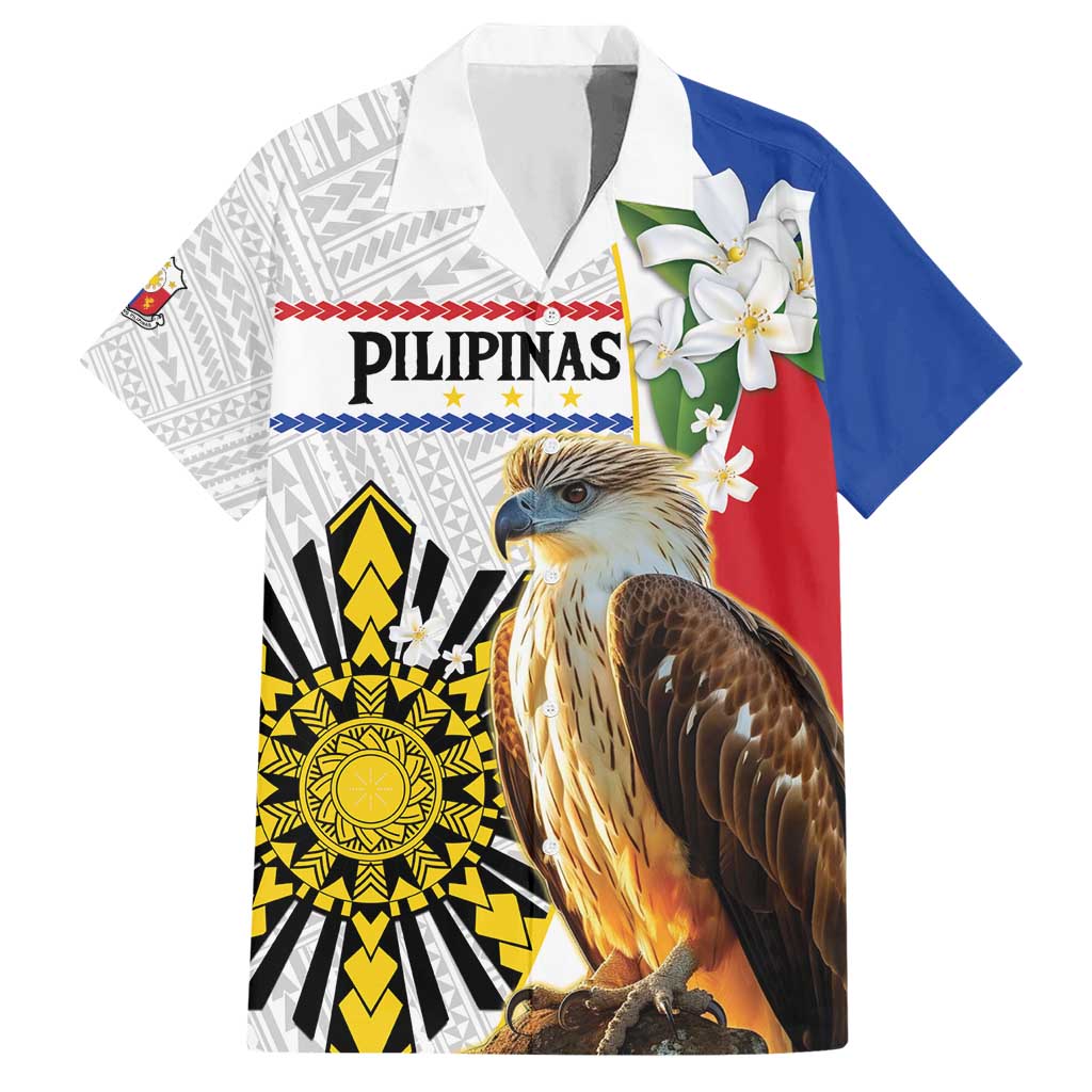 Personalised Philippines Eagle Hawaiian Shirt Filipino Sun Mix Sampaguita Flower