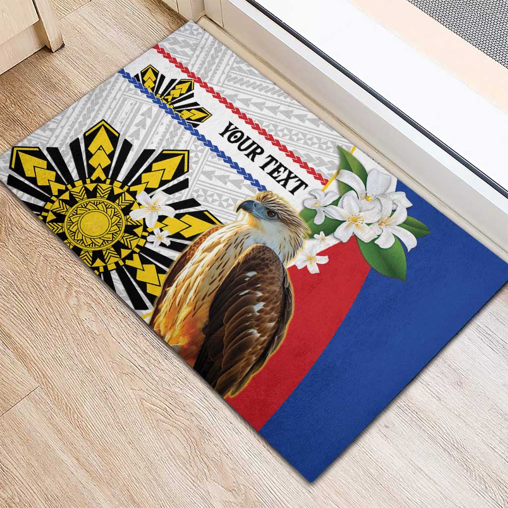 Personalised Philippines Eagle Rubber Doormat Filipino Sun Mix Sampaguita Flower