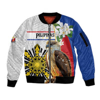 Personalised Philippines Eagle Sleeve Zip Bomber Jacket Filipino Sun Mix Sampaguita Flower