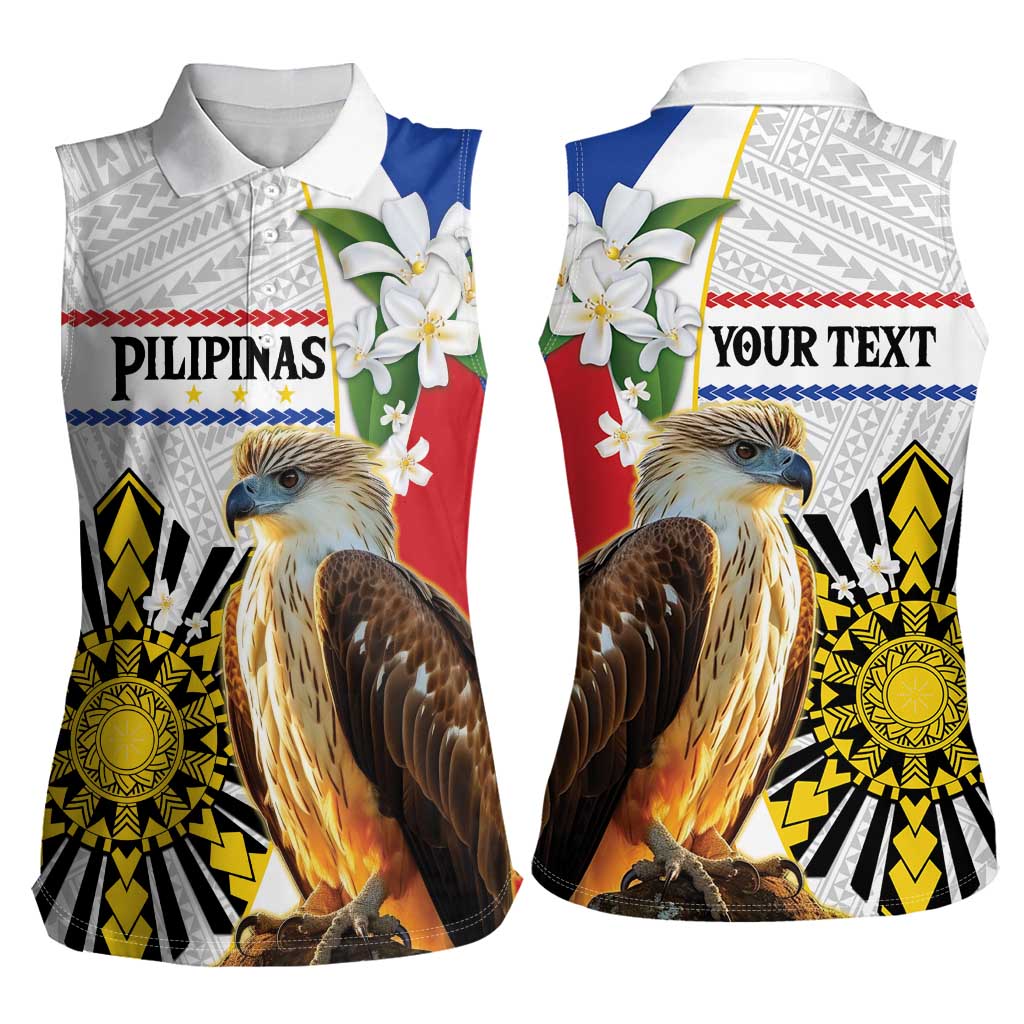 Personalised Philippines Eagle Women Sleeveless Polo Shirt Filipino Sun Mix Sampaguita Flower