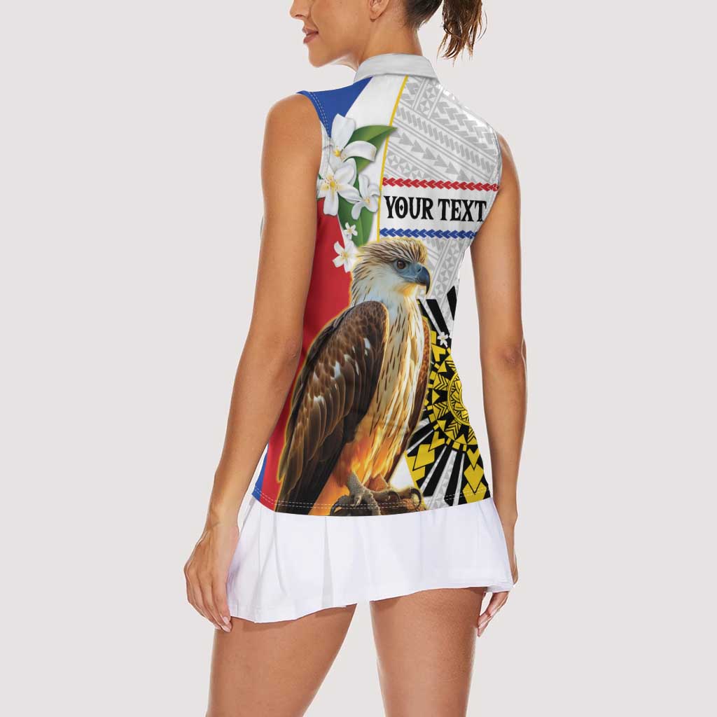 Personalised Philippines Eagle Women Sleeveless Polo Shirt Filipino Sun Mix Sampaguita Flower