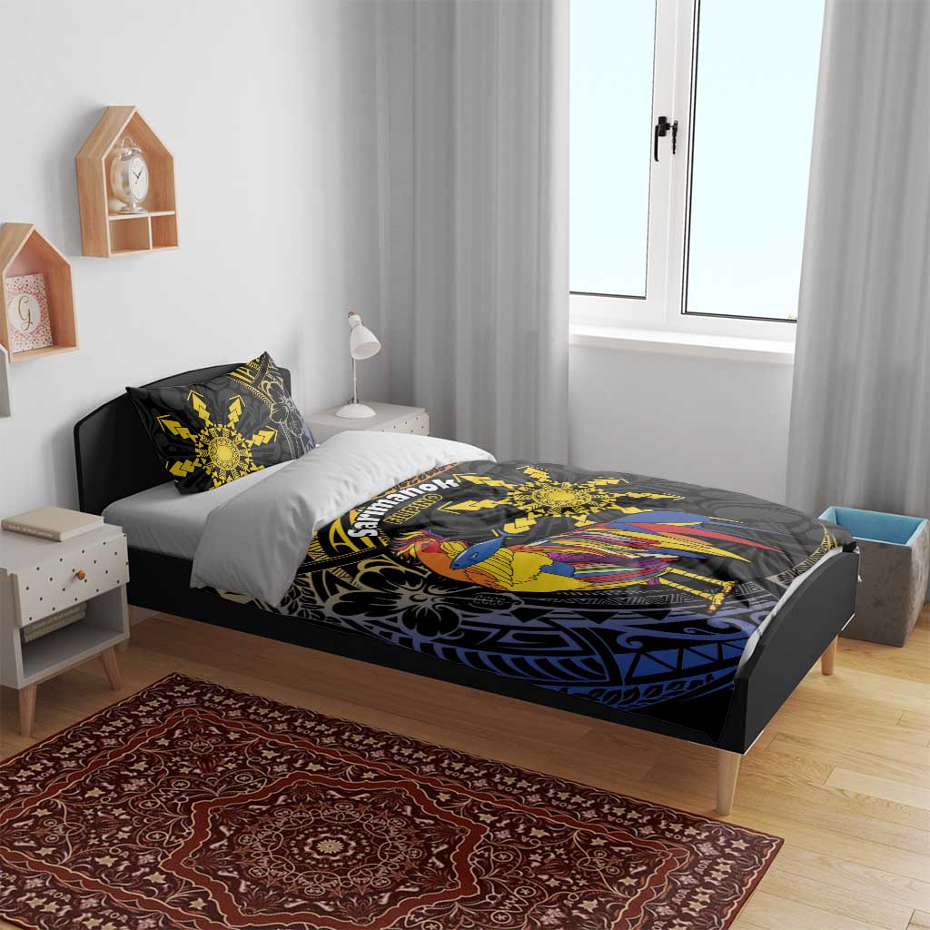Philippines Sarimanok Bedding Set Papanok Legendary Bird Okir Polynesian Pattern