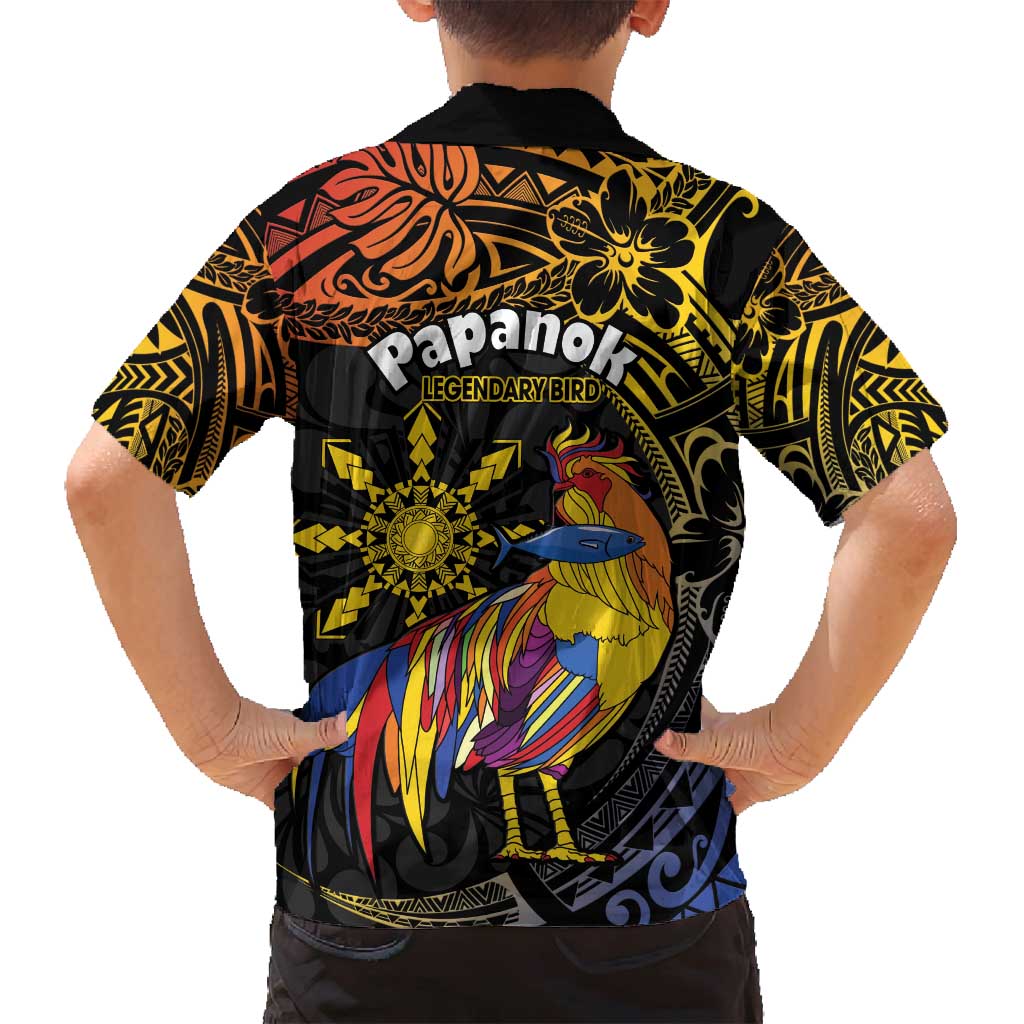 Philippines Sarimanok Family Matching Off Shoulder Short Dress and Hawaiian Shirt Papanok Legendary Bird Okir Polynesian Pattern