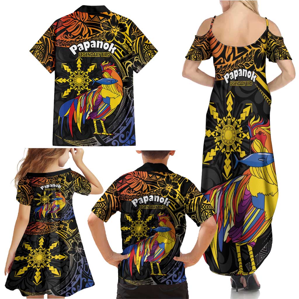 Philippines Sarimanok Family Matching Summer Maxi Dress and Hawaiian Shirt Papanok Legendary Bird Okir Polynesian Pattern LT14 - Polynesian Pride