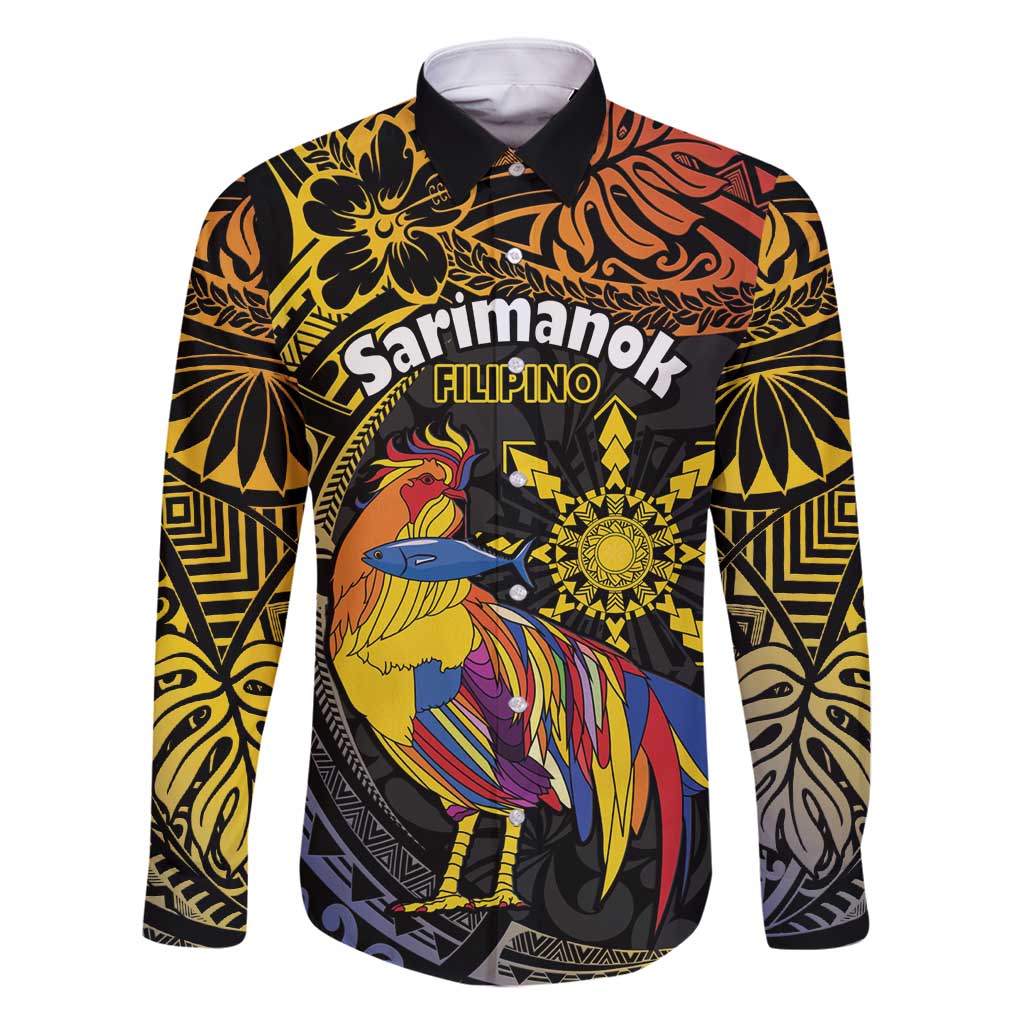 Philippines Sarimanok Family Matching Summer Maxi Dress and Hawaiian Shirt Papanok Legendary Bird Okir Polynesian Pattern LT14 Dad's Shirt - Long Sleeve Black - Polynesian Pride