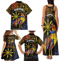 Philippines Sarimanok Family Matching Tank Maxi Dress and Hawaiian Shirt Papanok Legendary Bird Okir Polynesian Pattern