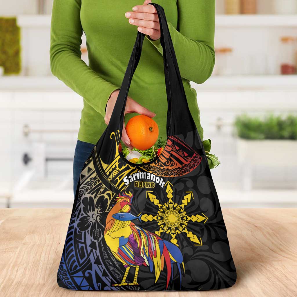 Philippines Sarimanok Grocery Bag Papanok Legendary Bird Okir Polynesian Pattern