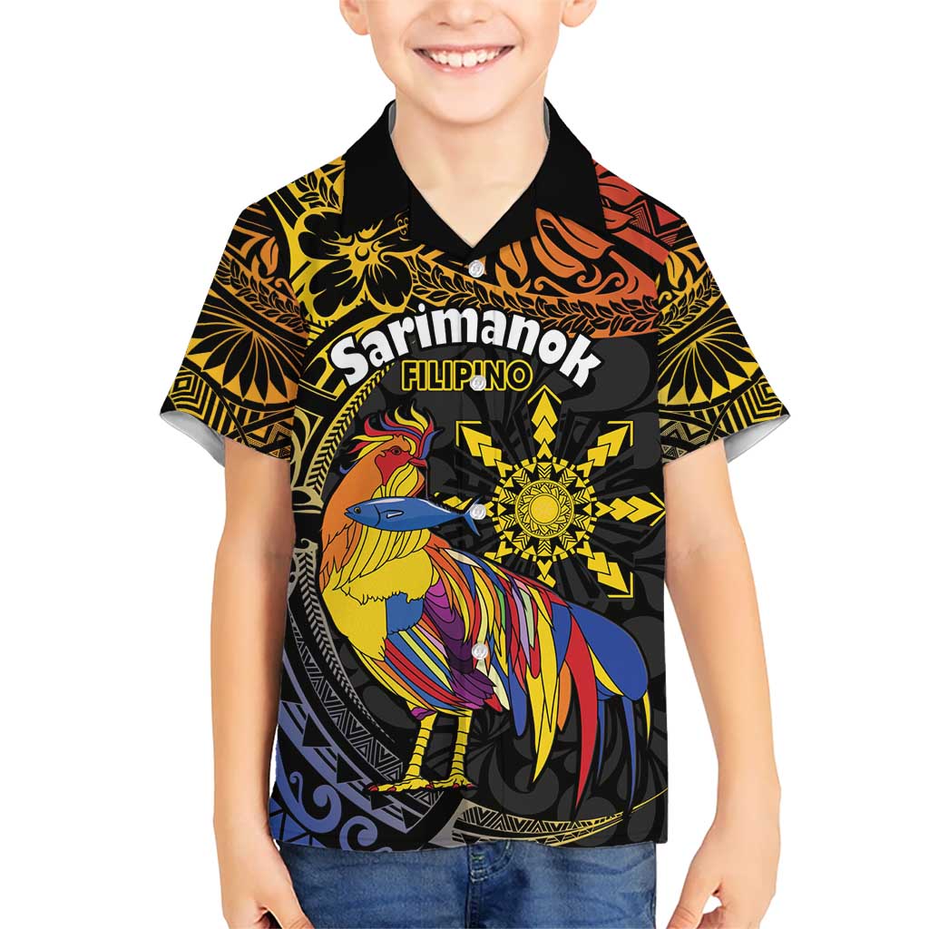 Philippines Sarimanok Kid Hawaiian Shirt Papanok Legendary Bird Okir Polynesian Pattern