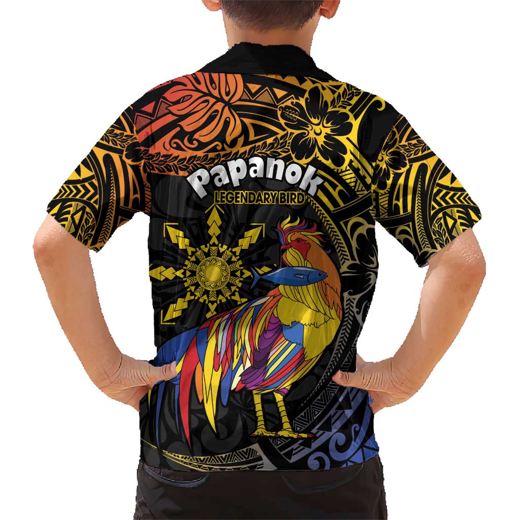 Philippines Sarimanok Kid Hawaiian Shirt Papanok Legendary Bird Okir Polynesian Pattern