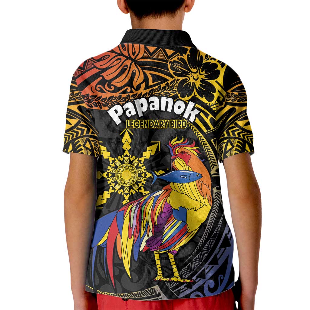 Philippines Sarimanok Kid Polo Shirt Papanok Legendary Bird Okir Polynesian Pattern