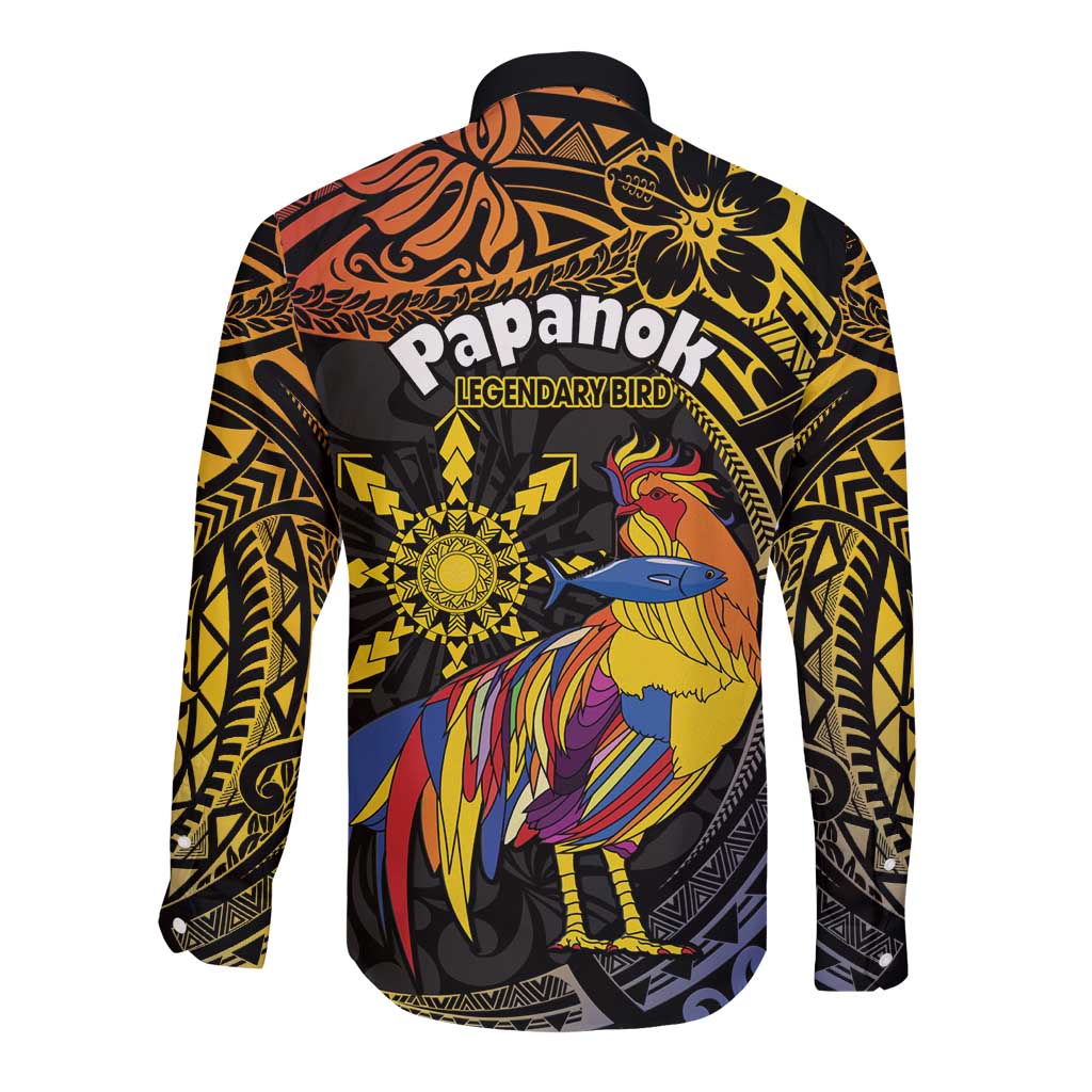 Philippines Sarimanok Long Sleeve Button Shirt Papanok Legendary Bird Okir Polynesian Pattern