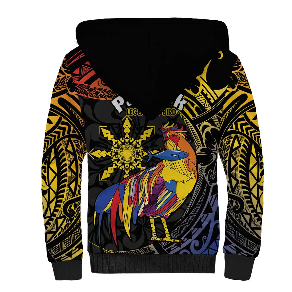 Philippines Sarimanok Sherpa Hoodie Papanok Legendary Bird Okir Polynesian Pattern
