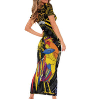 Philippines Sarimanok Short Sleeve Bodycon Dress Papanok Legendary Bird Okir Polynesian Pattern