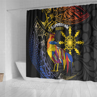 Philippines Sarimanok Shower Curtain Papanok Legendary Bird Okir Polynesian Pattern