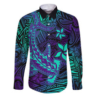 Purple Polynesian Family Matching Long Sleeve Bodycon Dress and Hawaiian Shirt Tribal Hammerhead Shark LT14