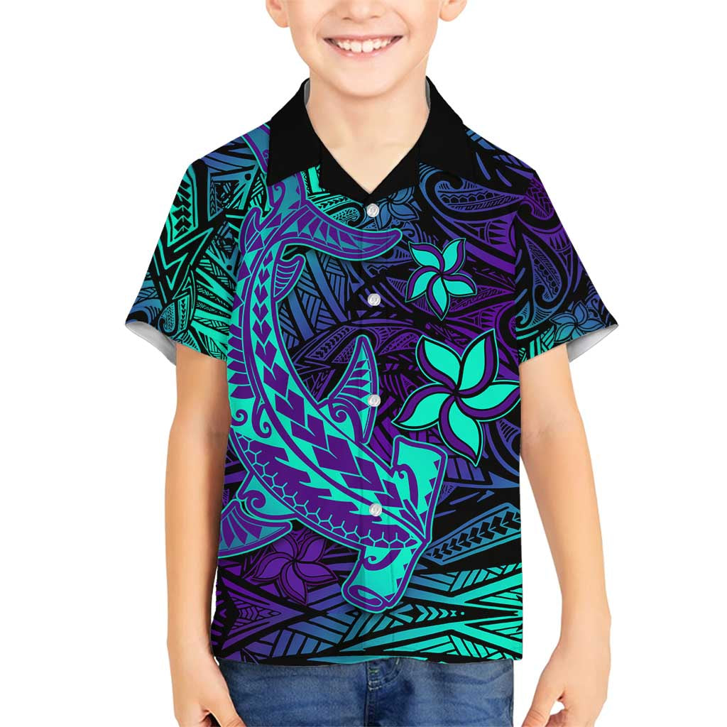Purple Polynesian Family Matching Long Sleeve Bodycon Dress and Hawaiian Shirt Tribal Hammerhead Shark LT14
