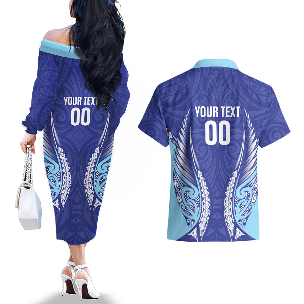 Northland 2026 Rugby Custom Couples Matching Off The Shoulder Long Sleeve Dress and Hawaiian Shirt NZ Maori Silver Fern LT14 - Polynesian Pride