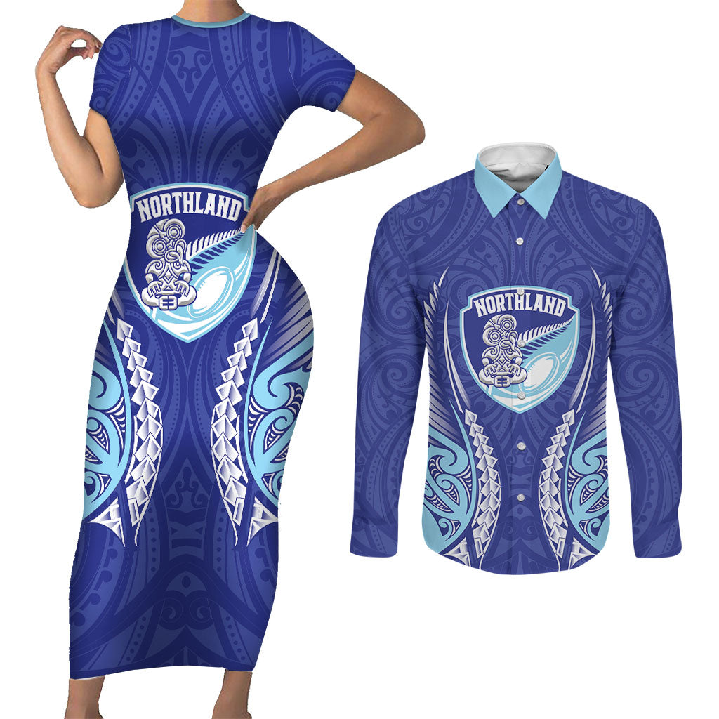 Northland 2026 Rugby Custom Couples Matching Short Sleeve Bodycon Dress and Long Sleeve Button Shirt NZ Maori Silver Fern