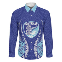 Northland 2026 Rugby Custom Family Matching Off Shoulder Short Dress and Hawaiian Shirt NZ Maori Silver Fern LT14 Dad's Shirt - Long Sleeve Blue - Polynesian Pride