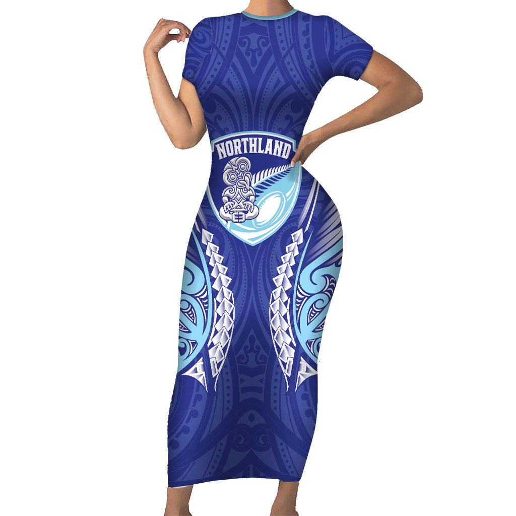 Northland 2026 Rugby Custom Family Matching Short Sleeve Bodycon Dress and Hawaiian Shirt NZ Maori Silver Fern LT14 Mom's Dress Blue - Polynesian Pride