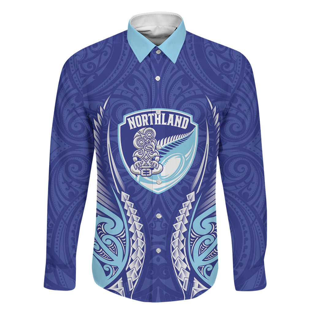 Northland 2026 Rugby Custom Family Matching Tank Maxi Dress and Hawaiian Shirt NZ Maori Silver Fern LT14 Dad's Shirt - Long Sleeve Blue - Polynesian Pride