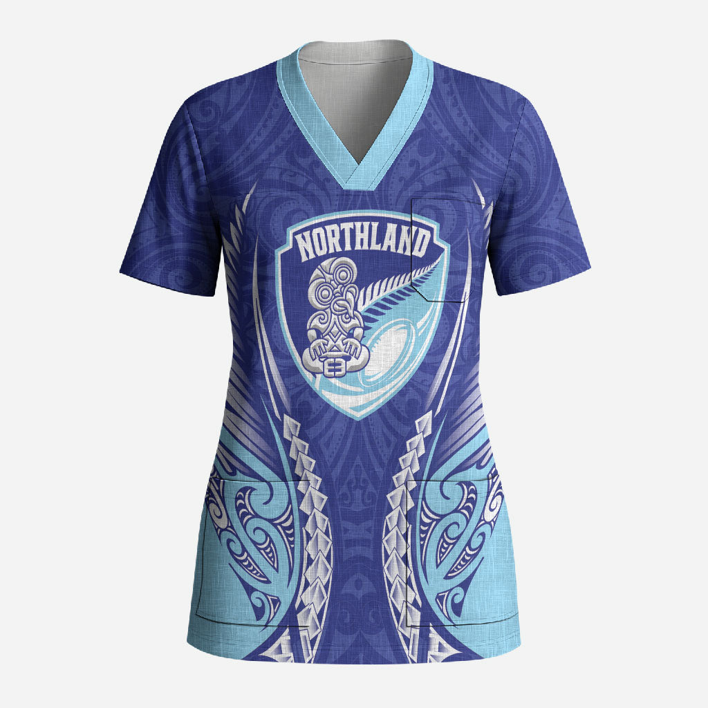 Northland 2026 Rugby Custom Scrub Top NZ Maori Silver Fern LT14 Adult Blue - Polynesian Pride