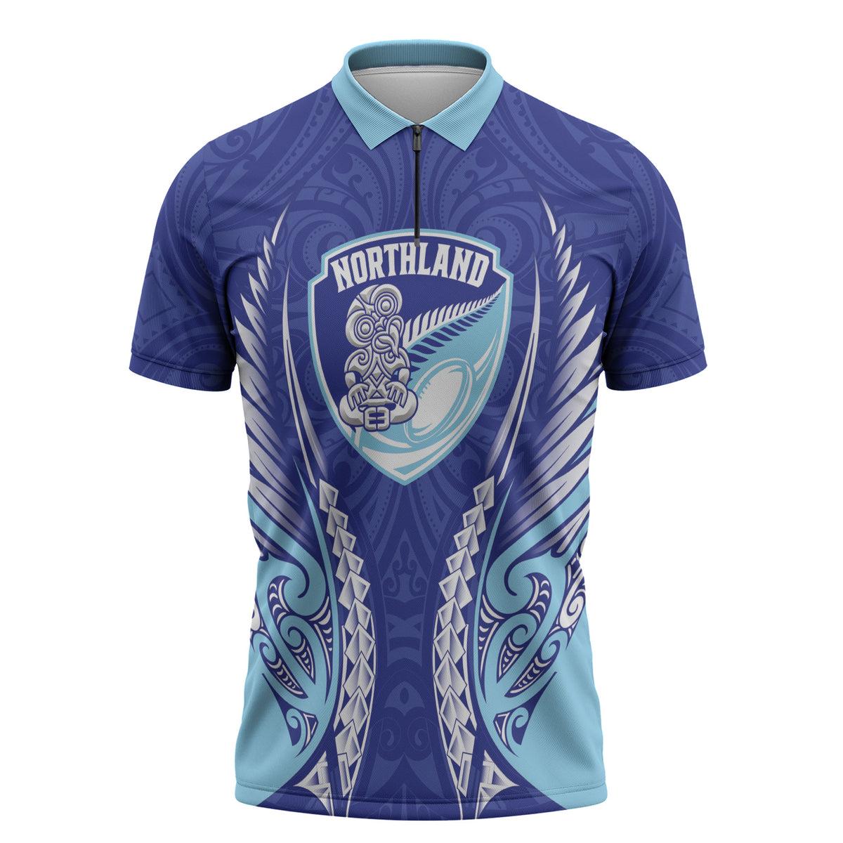Northland 2026 Rugby Custom Zipper Polo Shirt NZ Maori Silver Fern LT14 Blue - Polynesian Pride