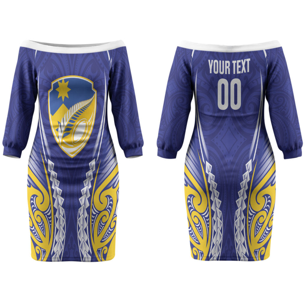 Otago 2026 Rugby Custom Couples Matching Off The Shoulder Long Sleeve Dress and Hawaiian Shirt NZ Maori Silver Fern LT14 - Polynesian Pride