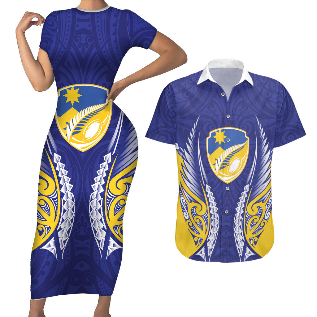 Otago 2026 Rugby Custom Couples Matching Short Sleeve Bodycon Dress and Hawaiian Shirt NZ Maori Silver Fern