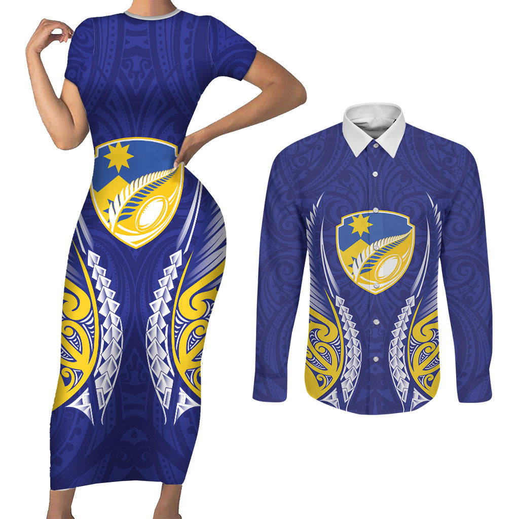 Otago 2026 Rugby Custom Couples Matching Short Sleeve Bodycon Dress and Long Sleeve Button Shirt NZ Maori Silver Fern