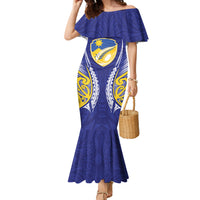 Otago 2026 Rugby Custom Family Matching Mermaid Dress and Hawaiian Shirt NZ Maori Silver Fern LT14 Mom's Dress Blue - Polynesian Pride
