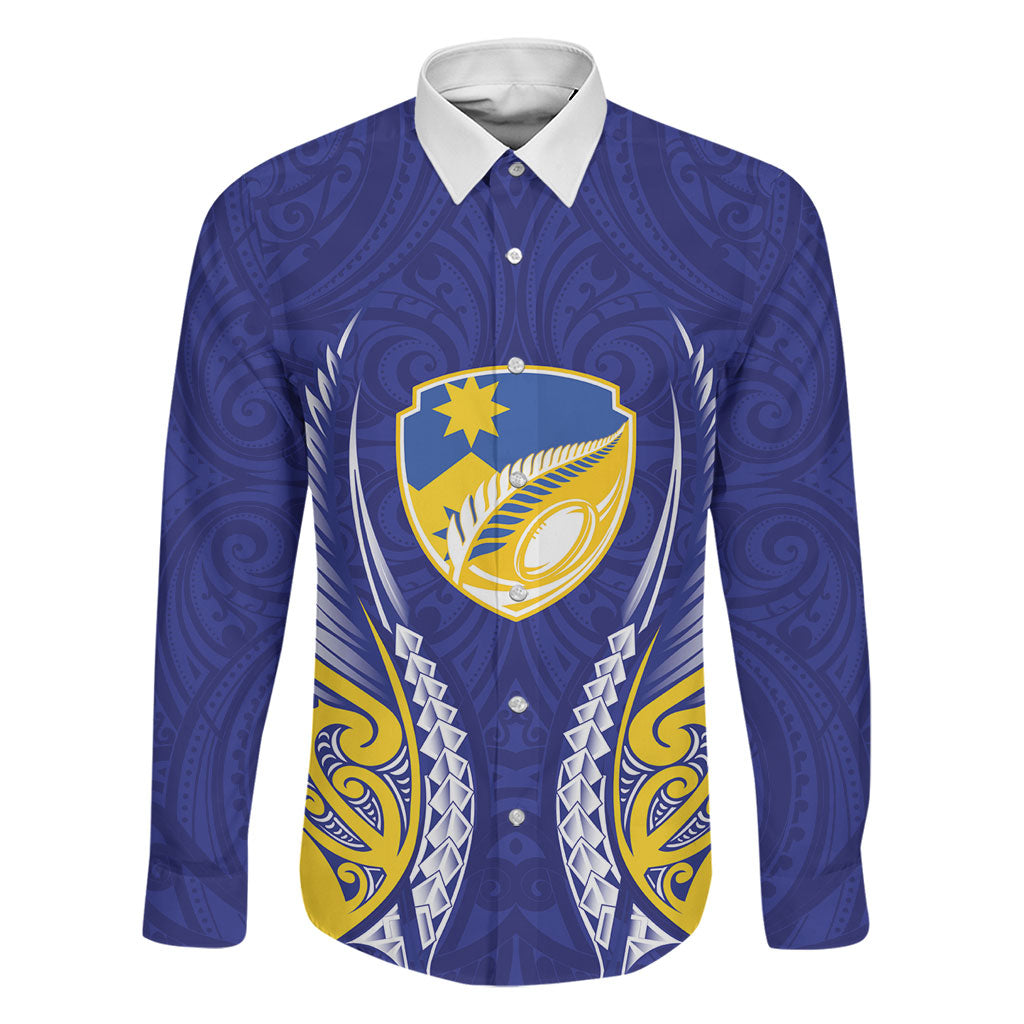 Otago 2026 Rugby Custom Family Matching Off The Shoulder Long Sleeve Dress and Hawaiian Shirt NZ Maori Silver Fern LT14 Dad's Shirt - Long Sleeve Blue - Polynesian Pride