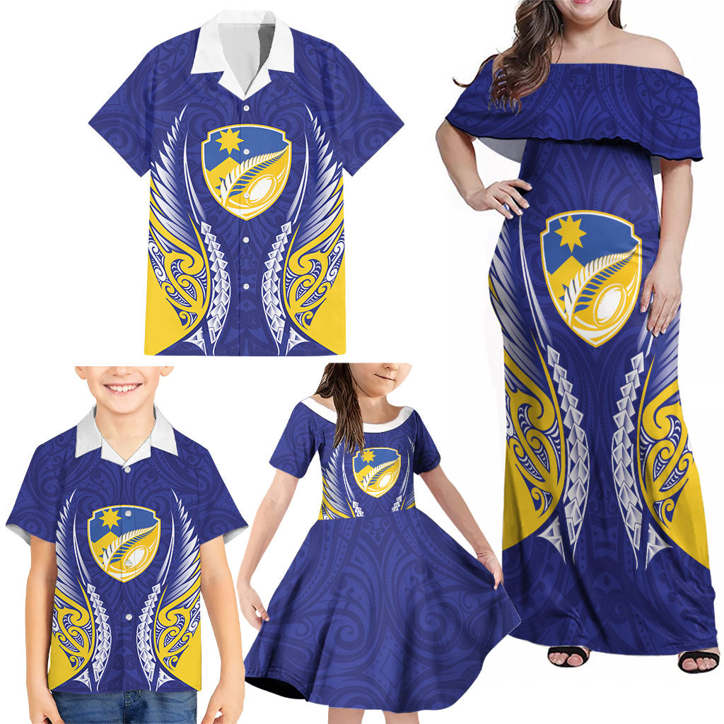 Otago 2026 Rugby Custom Family Matching Off Shoulder Maxi Dress and Hawaiian Shirt NZ Maori Silver Fern LT14 - Polynesian Pride