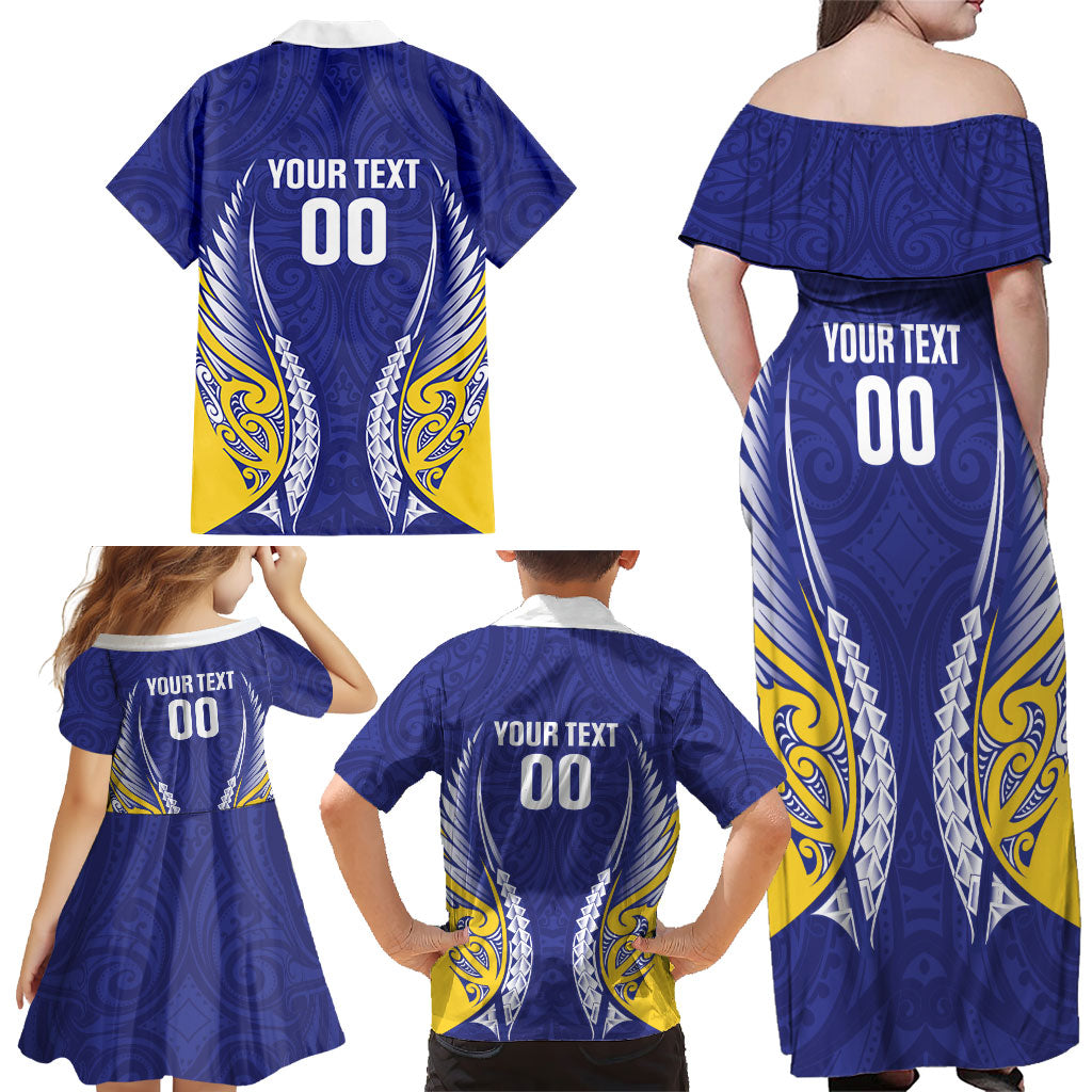 Otago 2026 Rugby Custom Family Matching Off Shoulder Maxi Dress and Hawaiian Shirt NZ Maori Silver Fern LT14 - Polynesian Pride