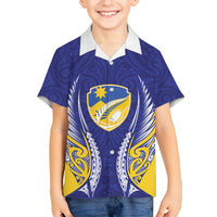Otago 2026 Rugby Custom Family Matching Off Shoulder Maxi Dress and Hawaiian Shirt NZ Maori Silver Fern LT14 Son's Shirt Blue - Polynesian Pride