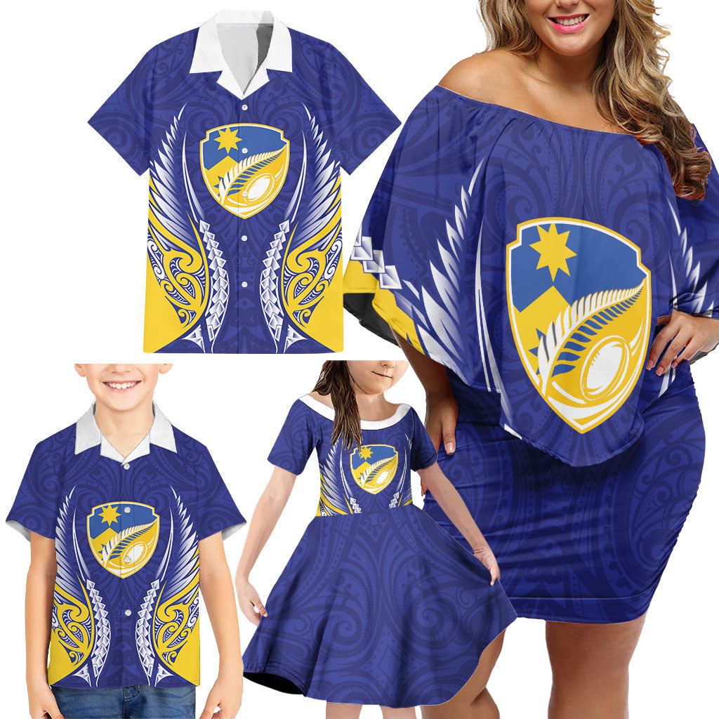 Otago 2026 Rugby Custom Family Matching Off Shoulder Short Dress and Hawaiian Shirt NZ Maori Silver Fern LT14 - Polynesian Pride