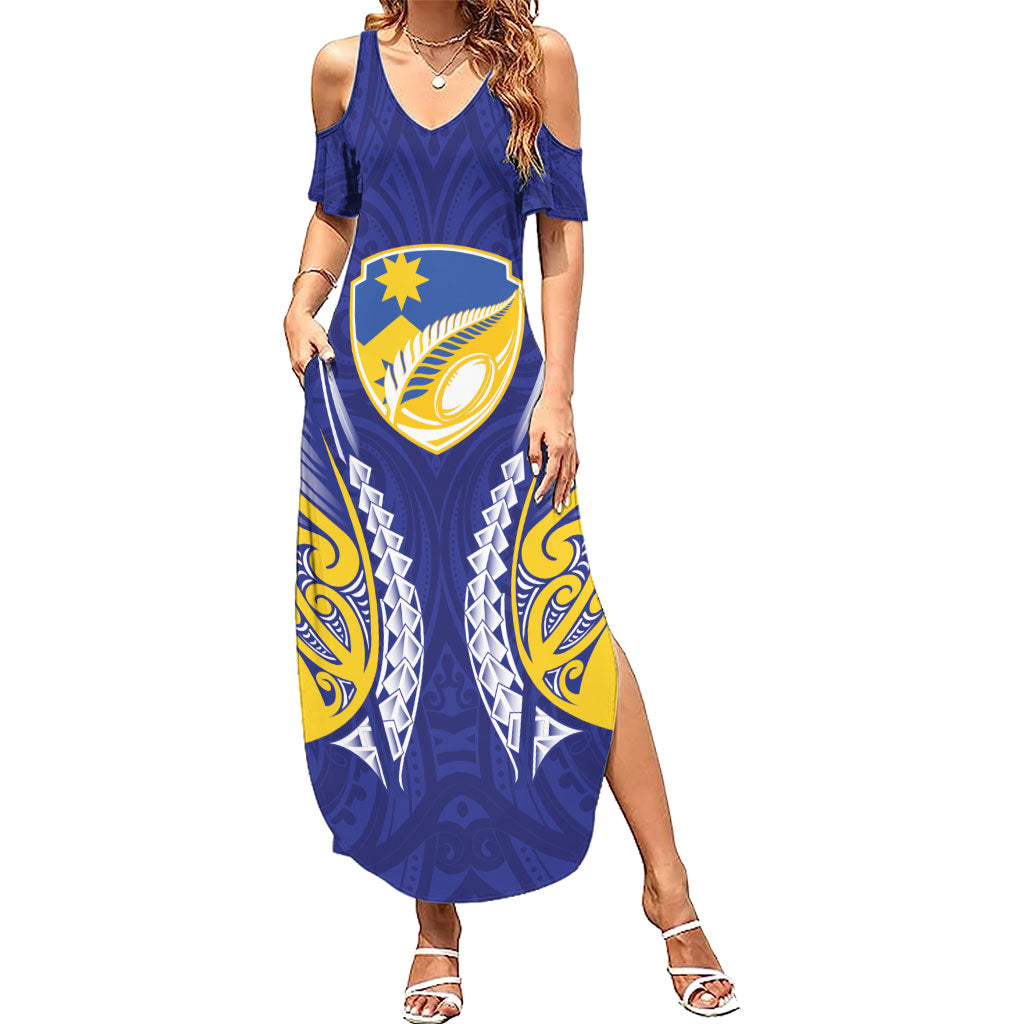 Otago 2026 Rugby Custom Family Matching Summer Maxi Dress and Hawaiian Shirt NZ Maori Silver Fern LT14 Mom's Dress Blue - Polynesian Pride