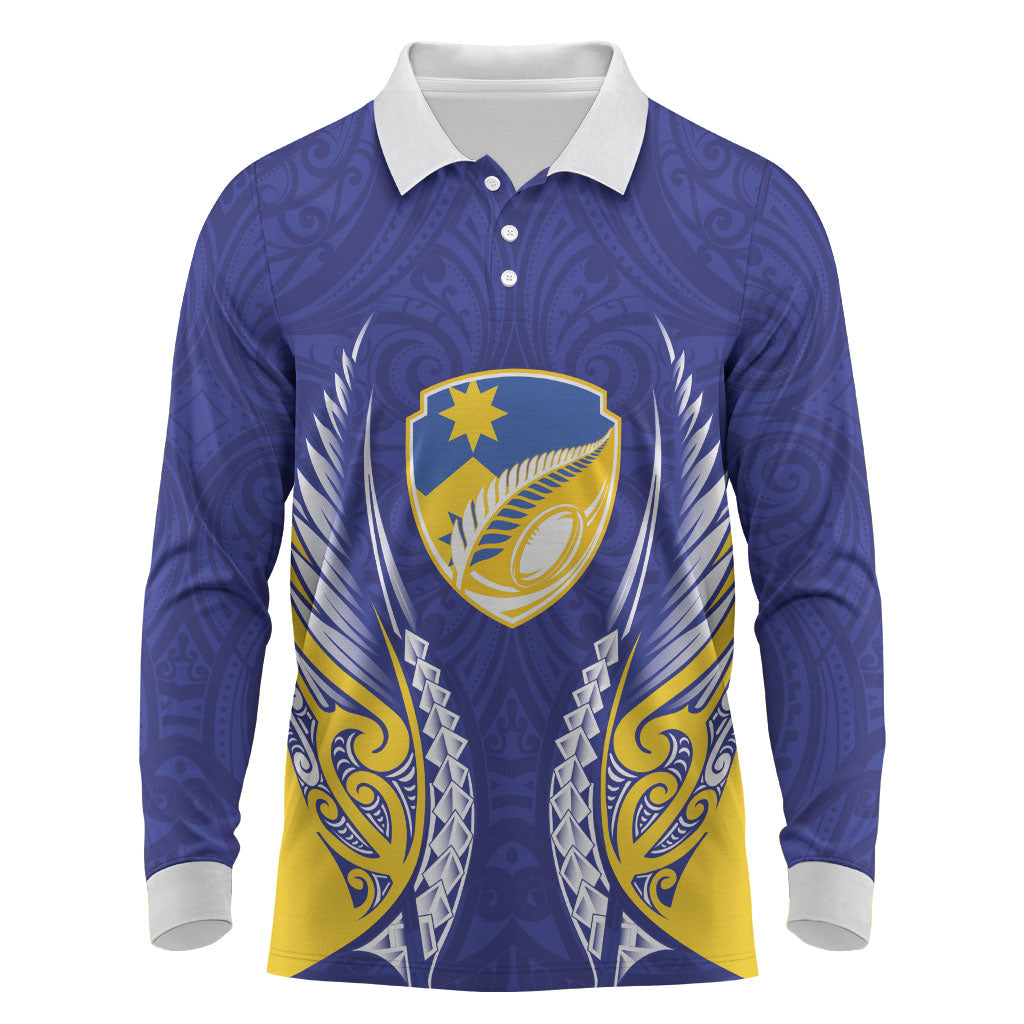 Otago 2026 Rugby Custom Long Sleeve Polo Shirt NZ Maori Silver Fern LT14 Blue - Polynesian Pride