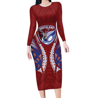 Southland 2026 Rugby Custom Family Matching Long Sleeve Bodycon Dress and Hawaiian Shirt NZ Maori Silver Fern LT14 Mom's Dress Maroon - Polynesian Pride