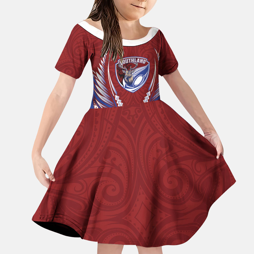 Southland 2026 Rugby Custom Family Matching Mermaid Dress and Hawaiian Shirt NZ Maori Silver Fern LT14 Daughter's Dress Maroon - Polynesian Pride