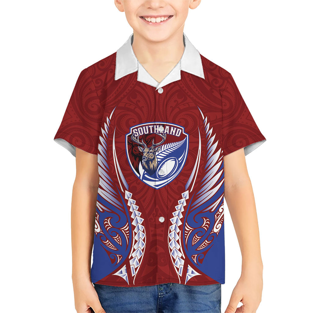 Southland 2026 Rugby Custom Family Matching Off Shoulder Short Dress and Hawaiian Shirt NZ Maori Silver Fern LT14 Son's Shirt Maroon - Polynesian Pride