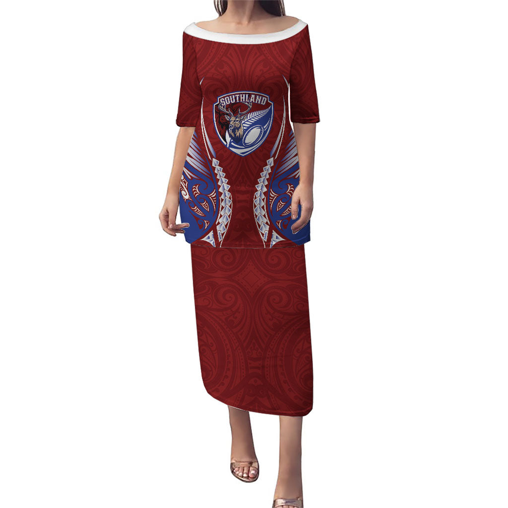 Southland 2026 Rugby Custom Family Matching Puletasi and Hawaiian Shirt NZ Maori Silver Fern LT14 Mom's Dress Maroon - Polynesian Pride