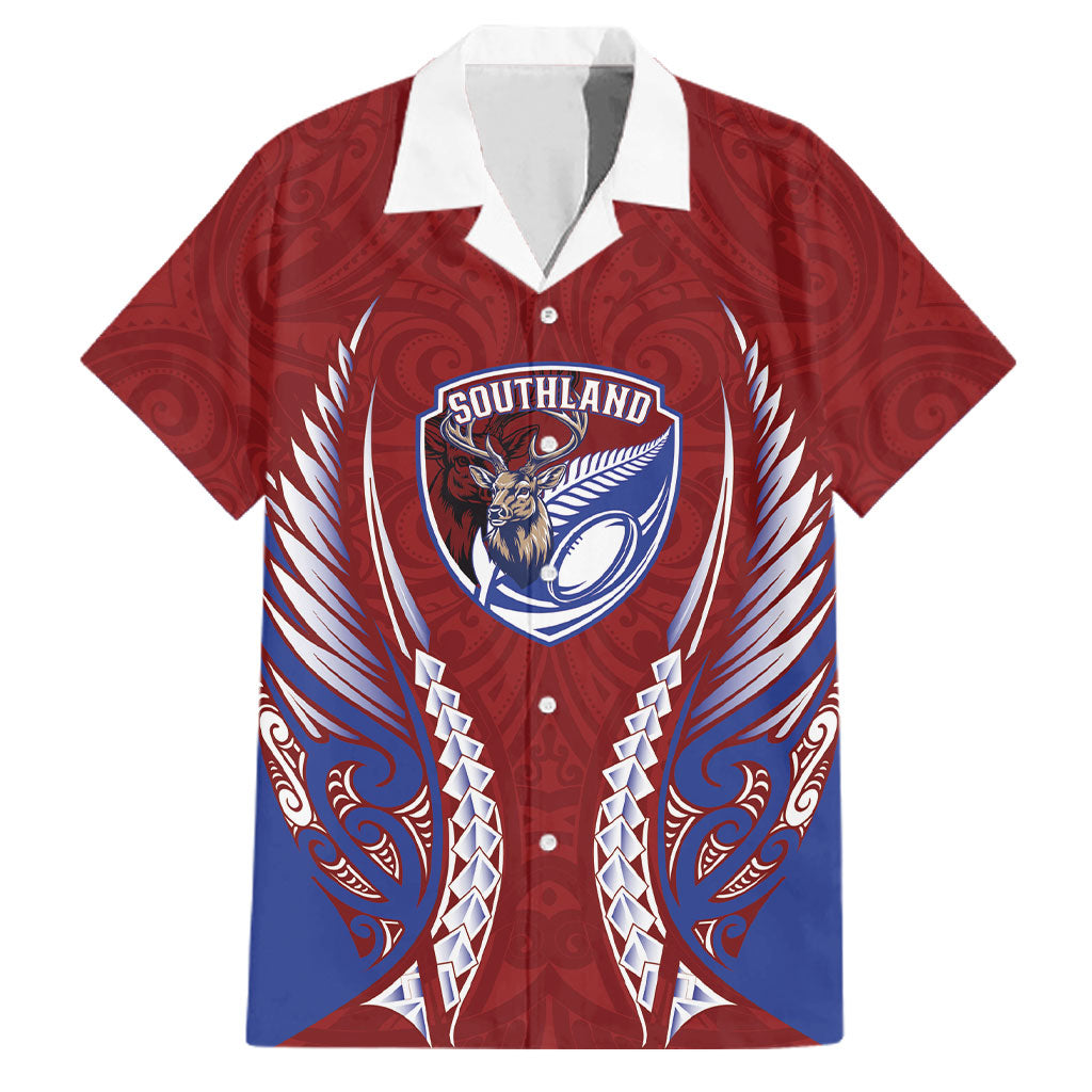 Southland 2026 Rugby Custom Family Matching Summer Maxi Dress and Hawaiian Shirt NZ Maori Silver Fern LT14 Dad's Shirt - Short Sleeve Maroon - Polynesian Pride