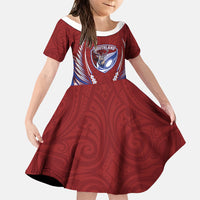 Southland 2026 Rugby Custom Family Matching Tank Maxi Dress and Hawaiian Shirt NZ Maori Silver Fern LT14 Daughter's Dress Maroon - Polynesian Pride