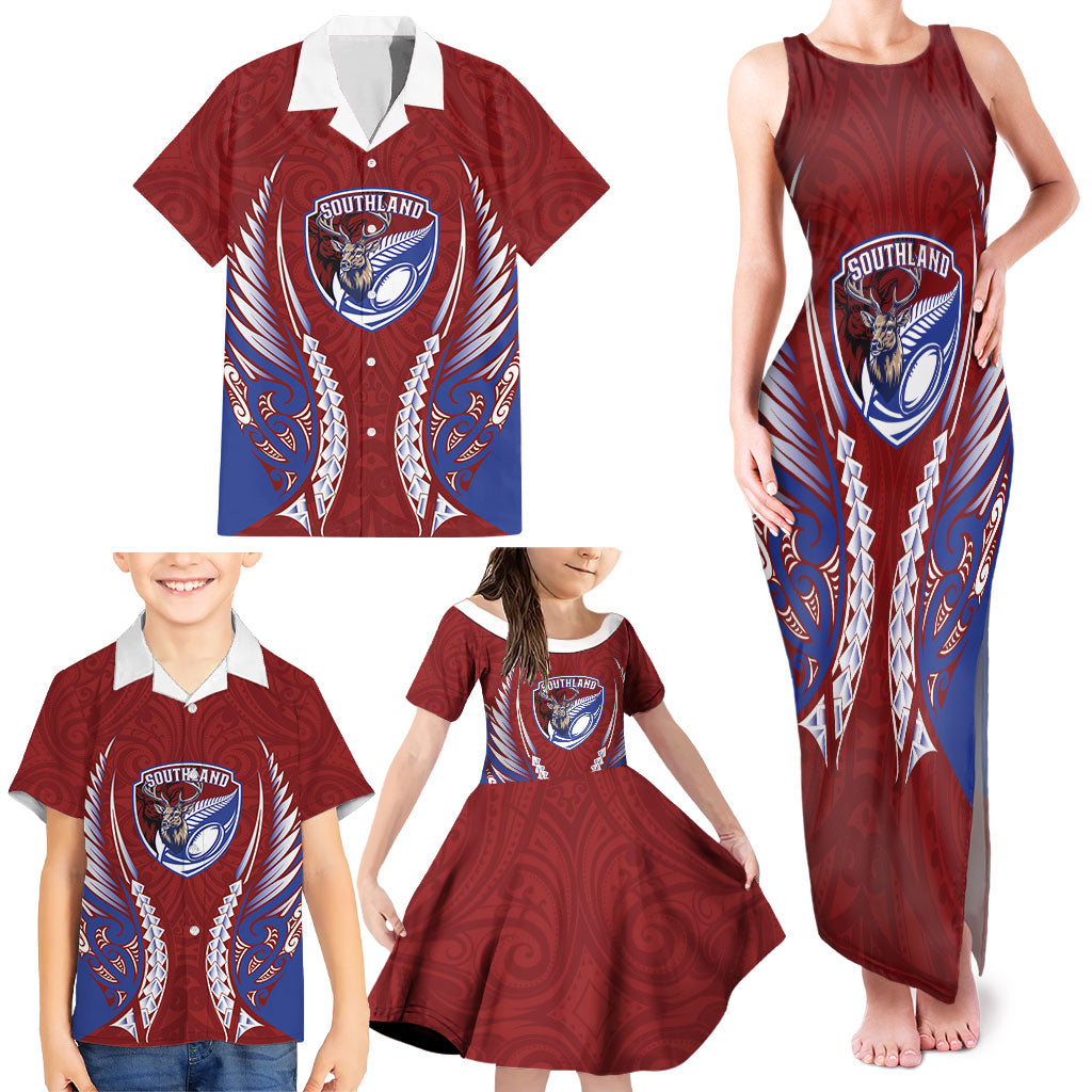 Southland 2026 Rugby Custom Family Matching Tank Maxi Dress and Hawaiian Shirt NZ Maori Silver Fern LT14 - Polynesian Pride