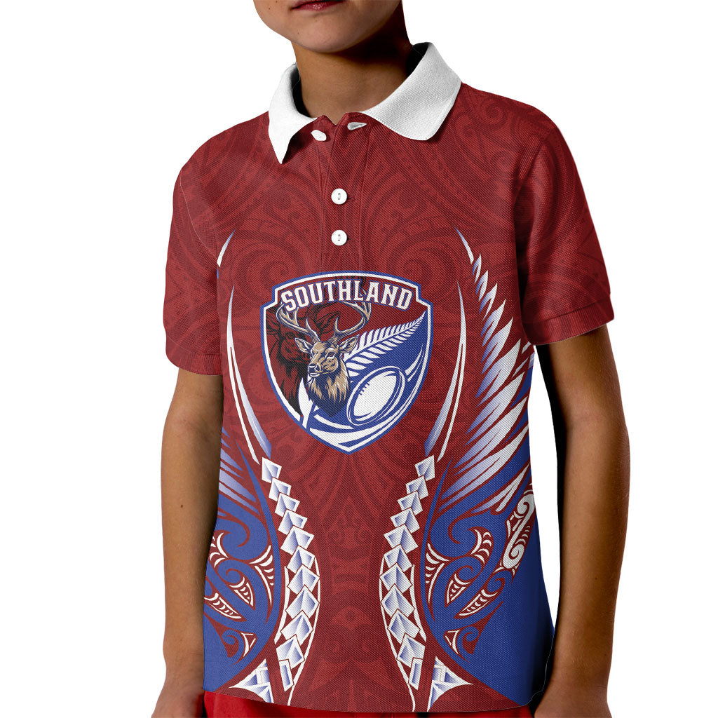 Southland 2026 Rugby Custom Kid Polo Shirt NZ Maori Silver Fern LT14 Kid Maroon - Polynesian Pride