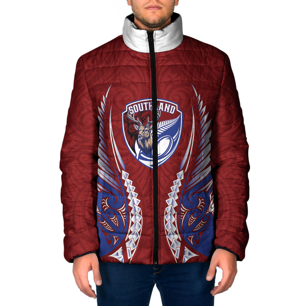 Southland 2026 Rugby Custom Padded Jacket NZ Maori Silver Fern LT14 Men Maroon - Polynesian Pride